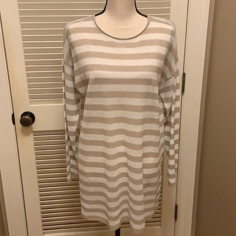 Eileen Fisher Crewneck Tunic in Natural & White